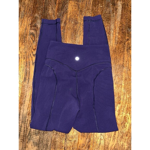Lululemon Pants Womens Size 4 Purple Pushing Limits Crop Nulu Yoga Gym Leggings - Picture 1 of 6